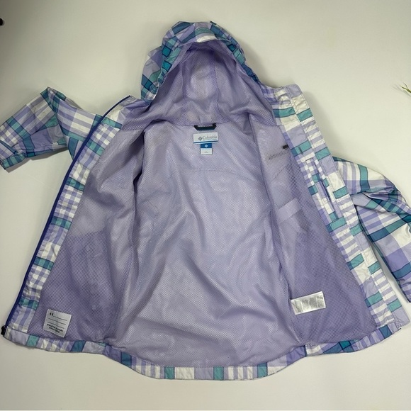 Columbia Girls Jacket Large Hooded Plaid Windbreaker Raincoat Rain - Picture 8 of 13